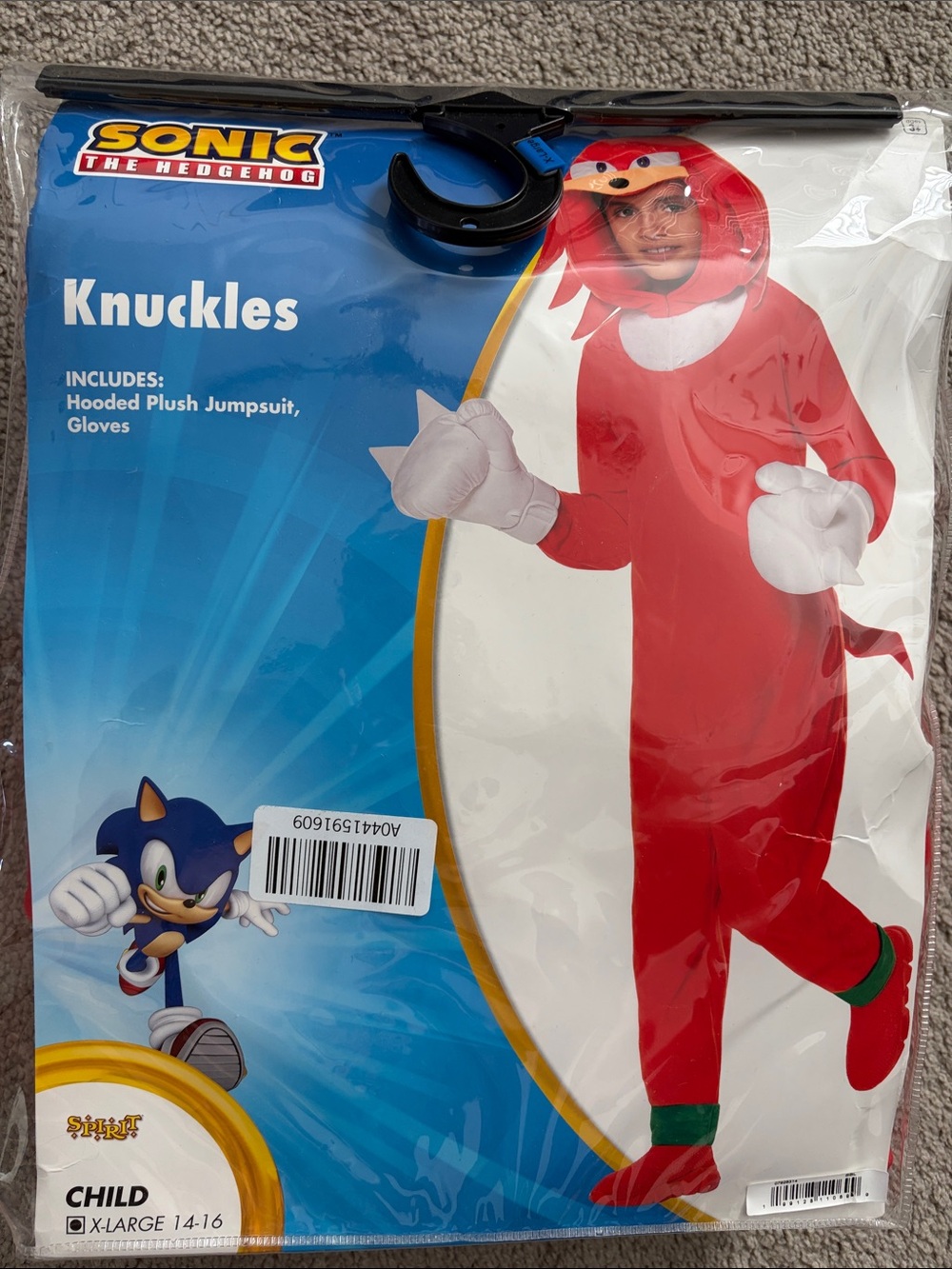 Sonic Knuckles Red Hooded Plush Jumpsuit Costume - Child